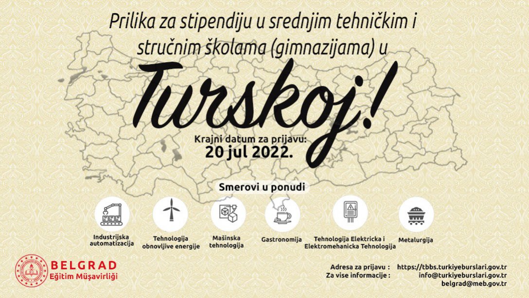  Prilika za stipendiju u srednjim tehnickim i strucnim skolama (gimnazijama) u Turskoj! 